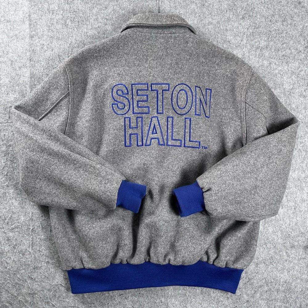 Vintage Holloway Seton Hall University Gray Wool Varsity Bomber Jacket USA XL
